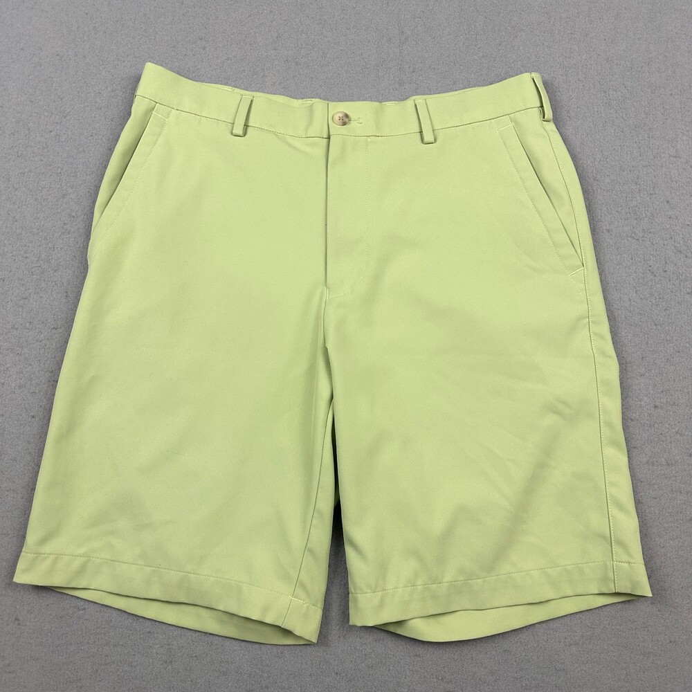 Peter Millar Shorts Men 32 Green Solid Crown Sport Chino Flat Front Golf Wicking